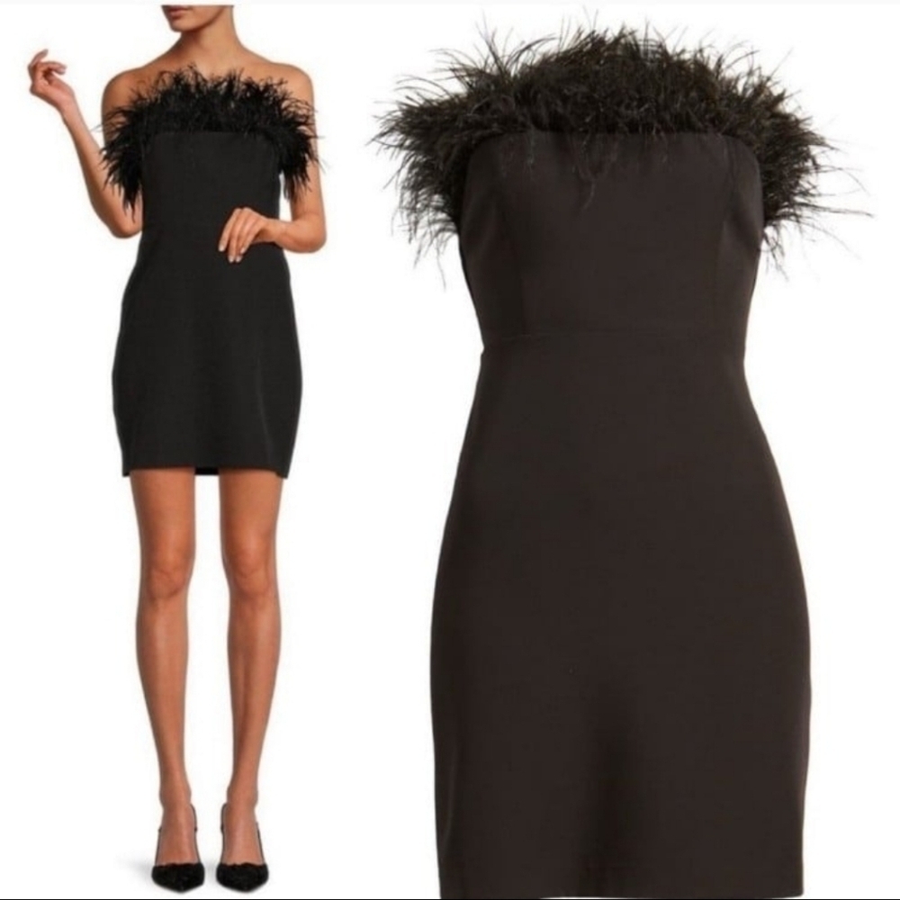NWT Feather Trim Strapless LBD Mini by Sam Edelma Size 4 Small